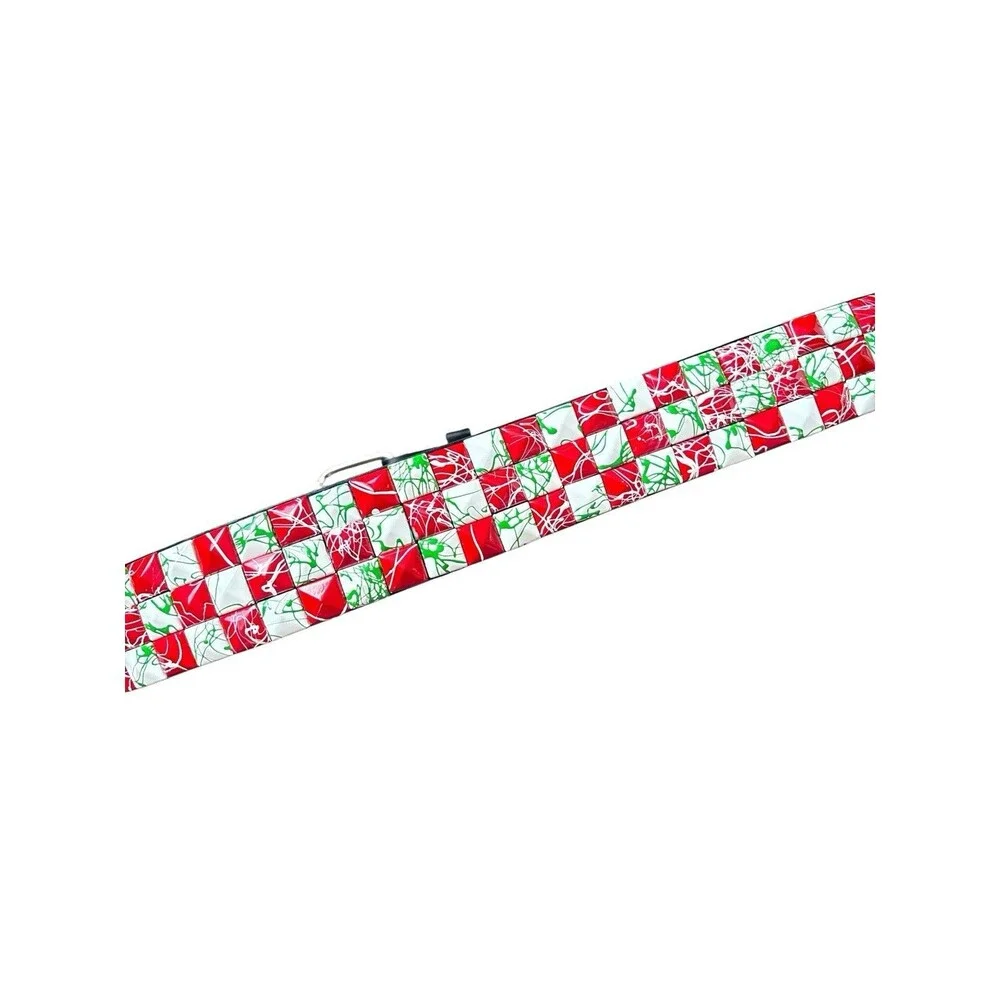 Belt Black Genuine Leather Italy White Red‎ Green Splatter Studded Size M 34-38